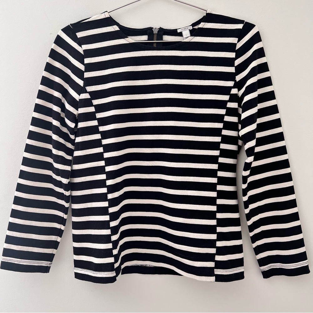 J Crew Ponte Knit Zip Back Stripe Top